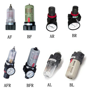 气源处理 过滤器（AF、BF）调压阀（AR、BR）油雾器（AL、BL）过滤减压（AFR、BFR）